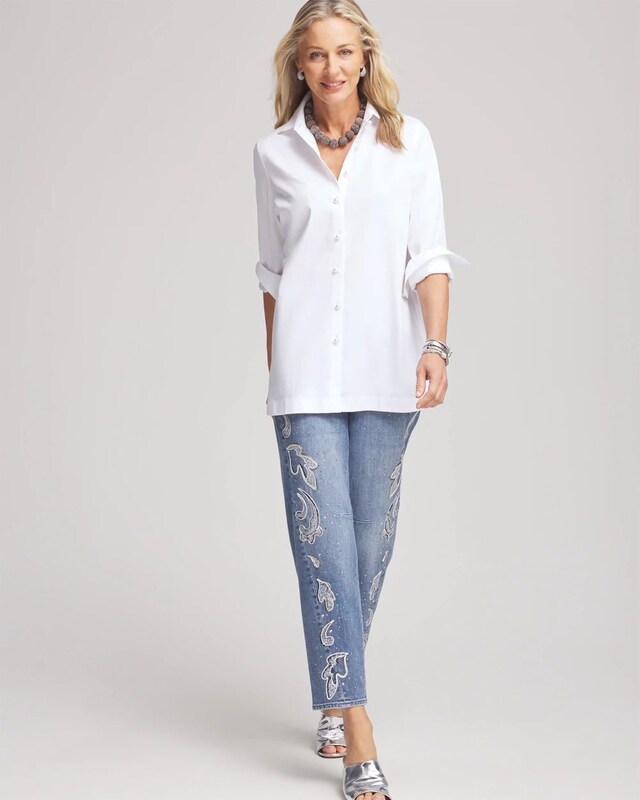 No Iron Faux Pearl Button Tunic - image 2
